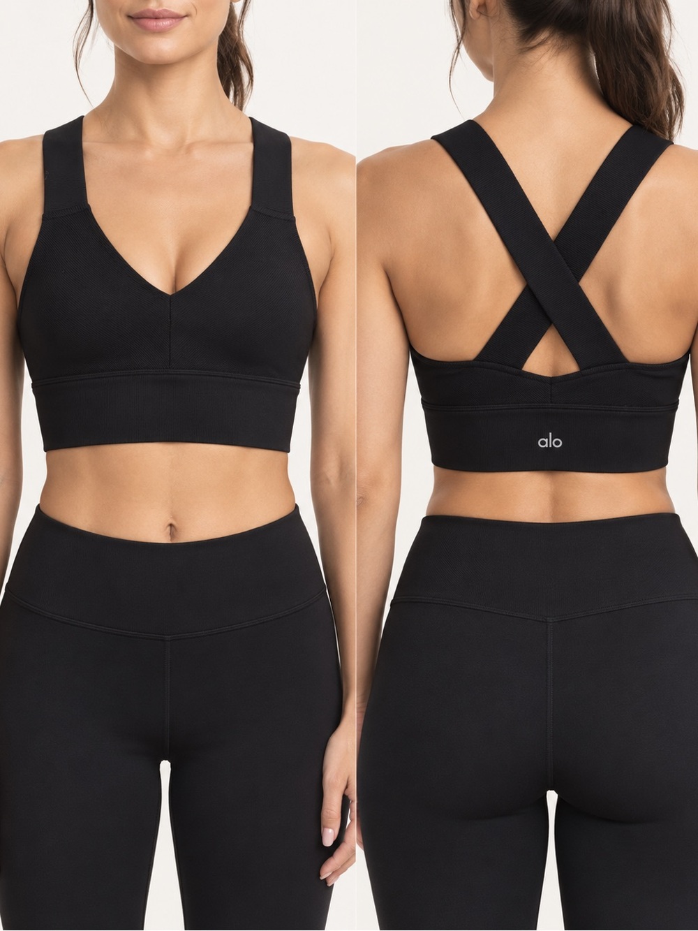 Alo Yoga Emulate Bra Black Ribbed Cross Back Sports Bra Size Small